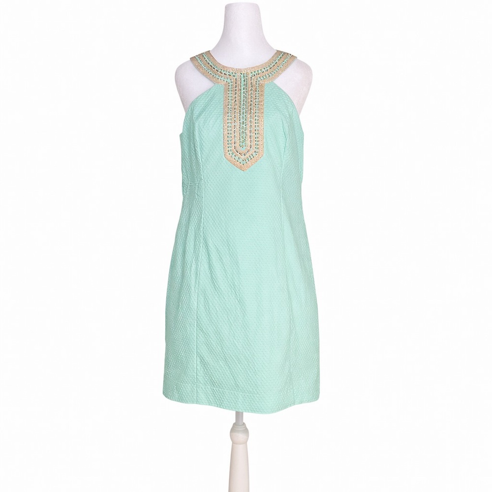 Lilly Pulitzer‎ Womens Adelina Mint Green Embellished Mini Shift Dress Size 6